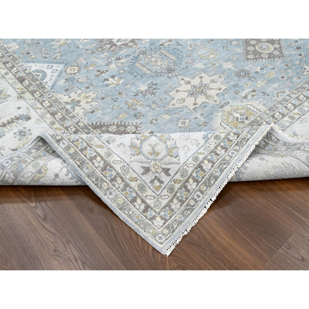 12'0" x 13'8" New Hand Knotted Grey Wool Rectangle Oriental Rug - MOA10210187