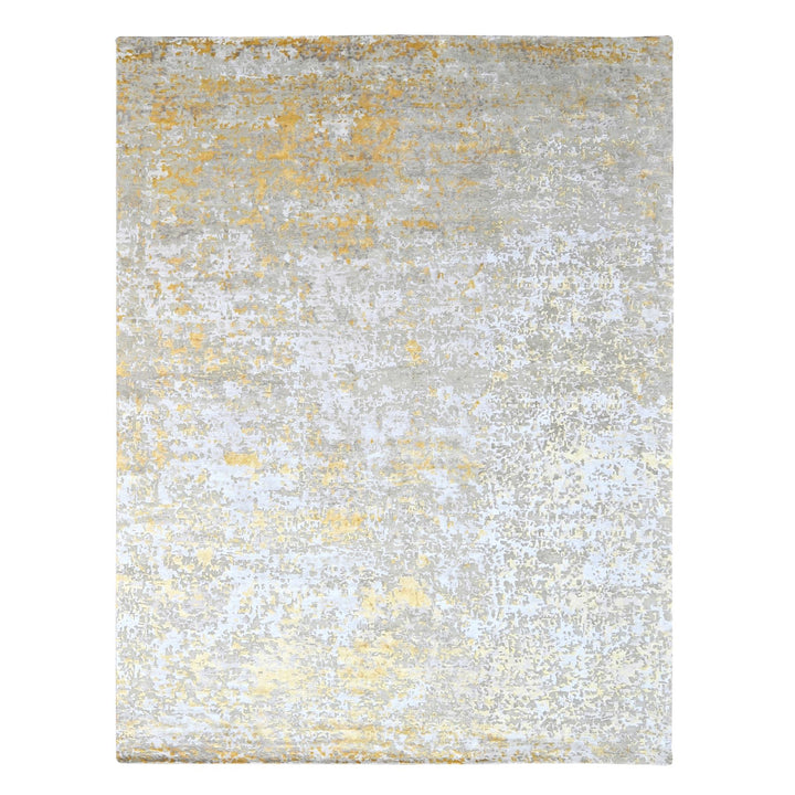 10'0" x 13'10" New Hand Knotted Beige Wool & Silk Rectangle Oriental Rug - MOA10210198