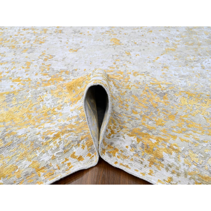 10'0" x 13'10" New Hand Knotted Beige Wool & Silk Rectangle Oriental Rug - MOA10210198