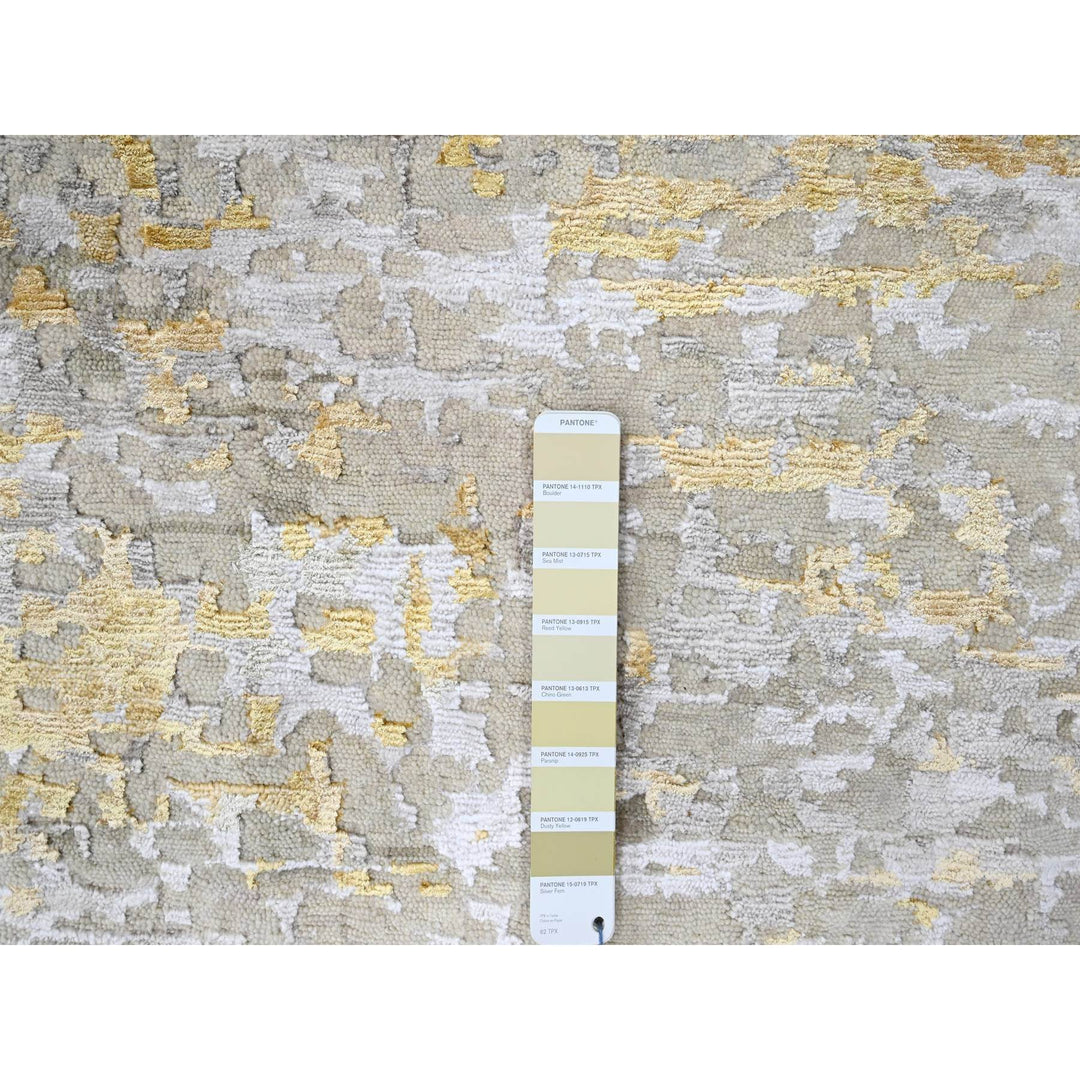 11'9" x 11'10" New Hand Knotted Beige Wool & Silk Round Oriental Rug - MOA10210206