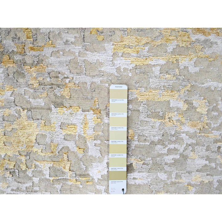 11'9" x 11'10" New Hand Knotted Beige Wool & Silk Round Oriental Rug - MOA10210206