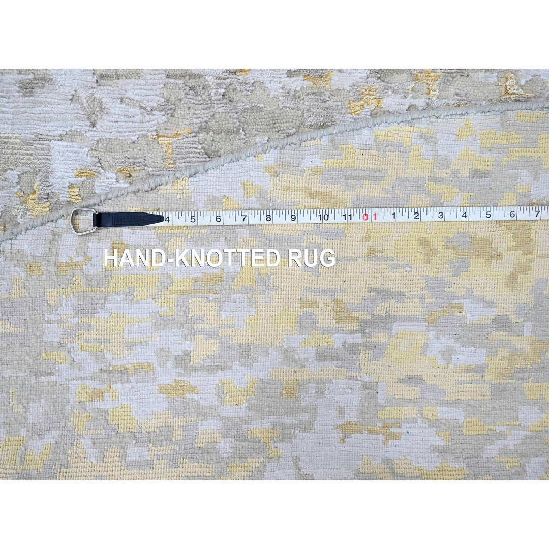 11'9" x 11'10" New Hand Knotted Beige Wool & Silk Round Oriental Rug - MOA10210206