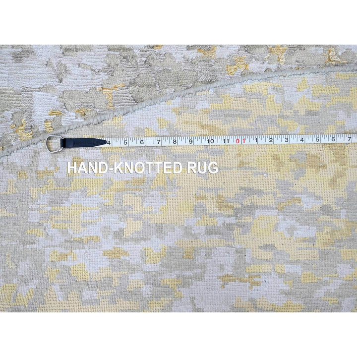 11'9" x 11'10" New Hand Knotted Beige Wool & Silk Round Oriental Rug - MOA10210206