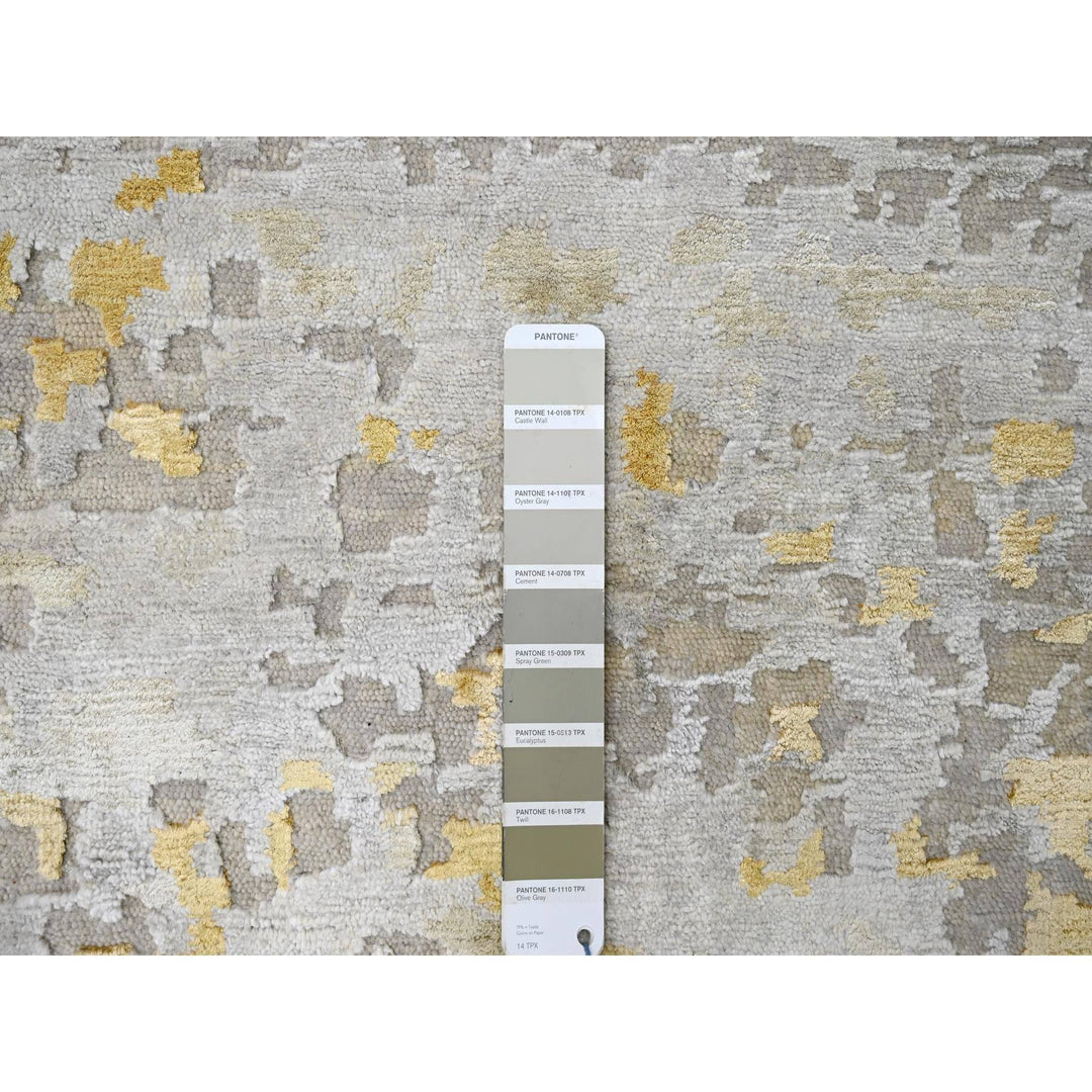 12'0" x 14'9" New Hand Knotted Beige Wool & Silk Rectangle Oriental Rug - MOA10210208