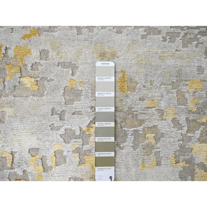 12'0" x 14'9" New Hand Knotted Beige Wool & Silk Rectangle Oriental Rug - MOA10210208