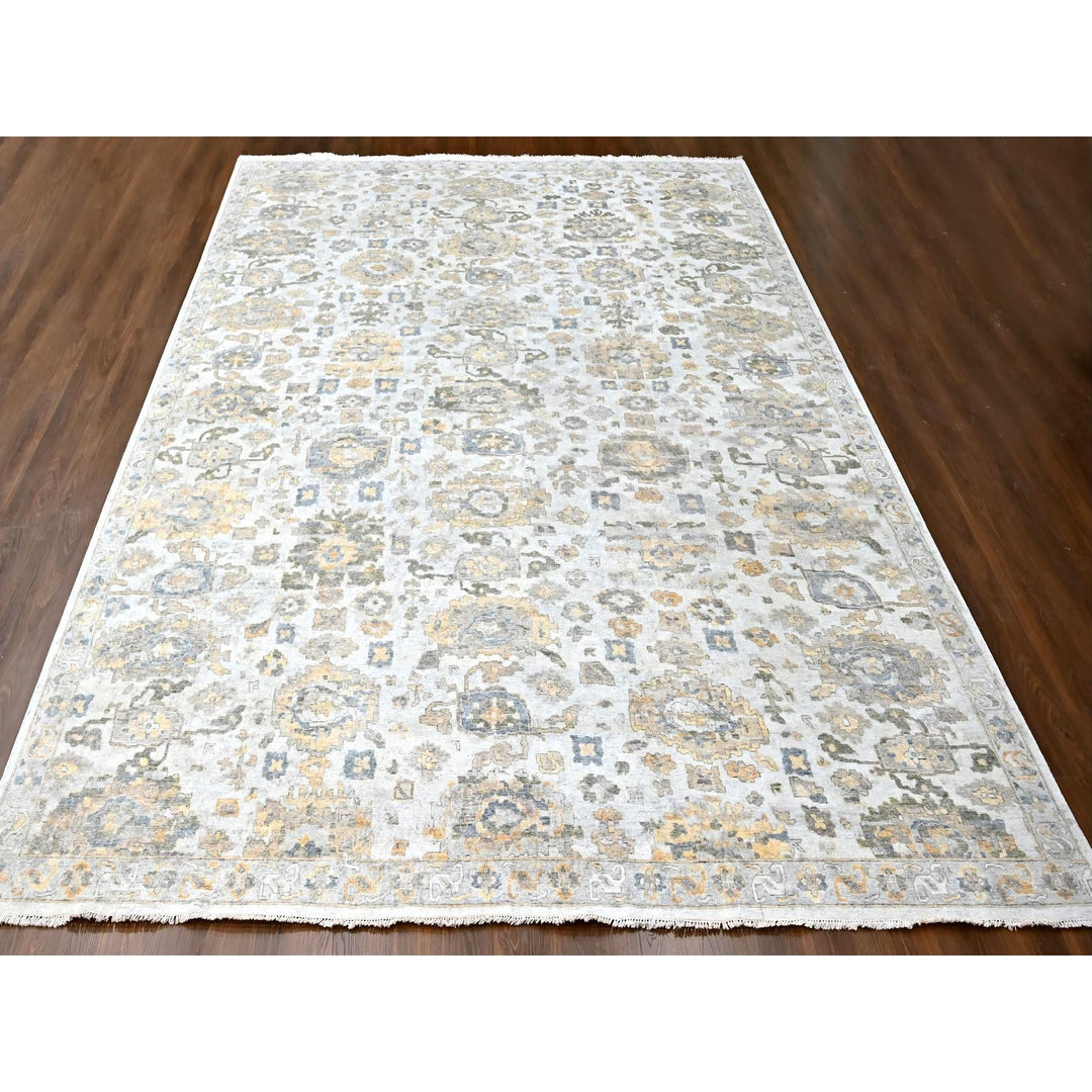 12'1" x 14'11" New Hand Knotted Grey Wool Rectangle Oriental Rug - MOA10210217