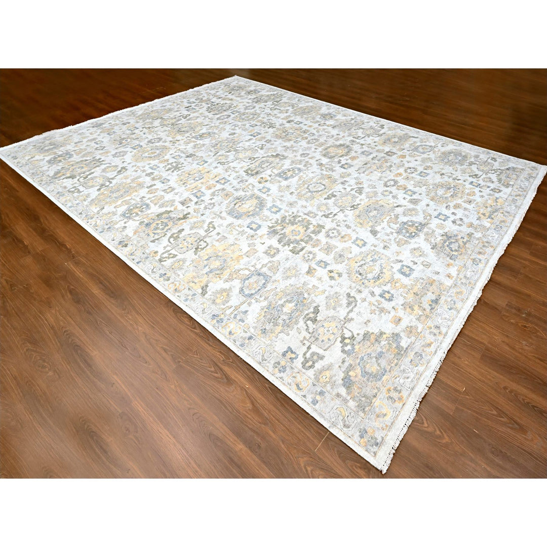 12'1" x 14'11" New Hand Knotted Grey Wool Rectangle Oriental Rug - MOA10210217