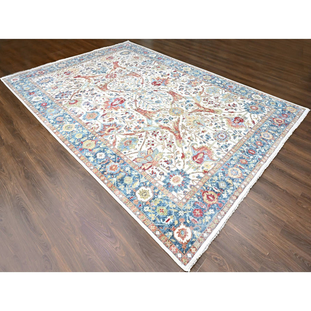 9'11" x 13'11" New Hand Knotted Ivory Wool Rectangle Oriental Rug - MOA10210221