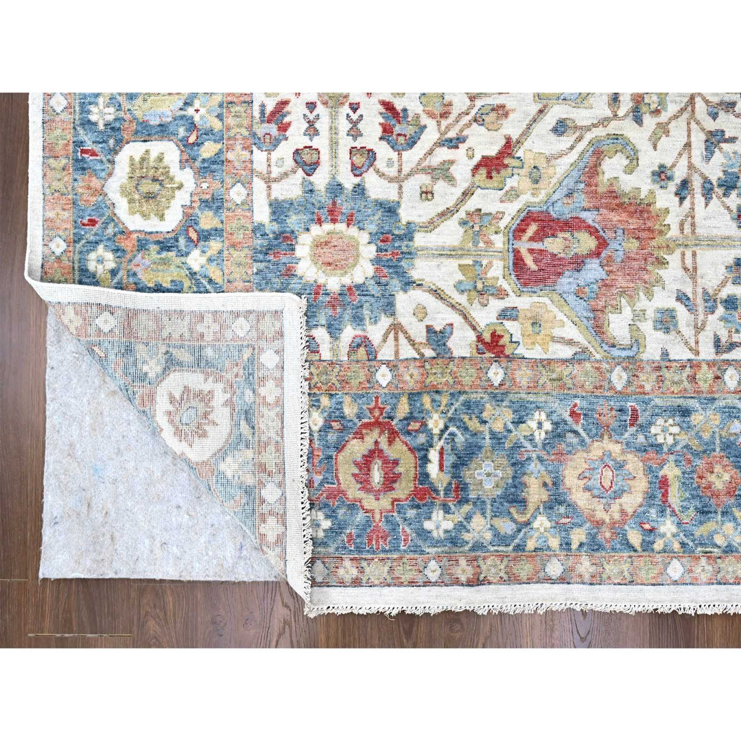 9'11" x 13'11" New Hand Knotted Ivory Wool Rectangle Oriental Rug - MOA10210221