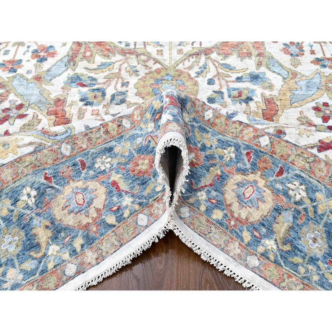 9'11" x 13'11" New Hand Knotted Ivory Wool Rectangle Oriental Rug - MOA10210221