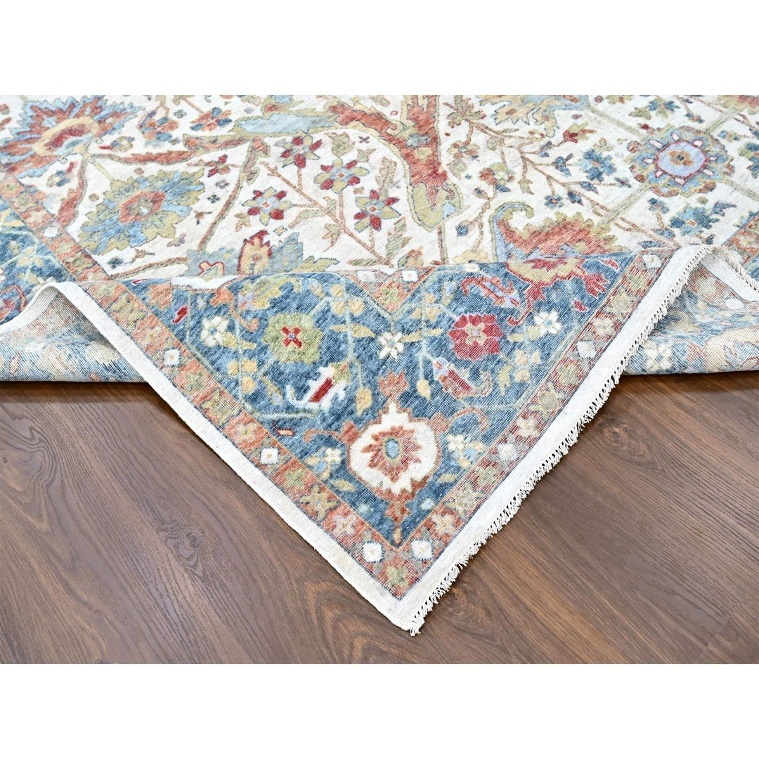 9'11" x 13'11" New Hand Knotted Ivory Wool Rectangle Oriental Rug - MOA10210221