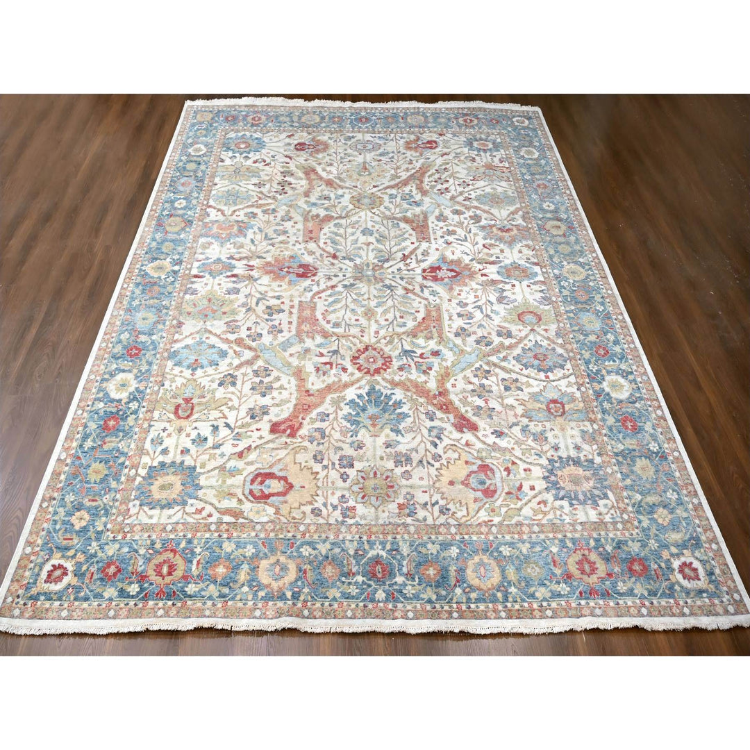 11'11" x 15'0" New Hand Knotted Ivory Wool Rectangle Oriental Rug - MOA10210222