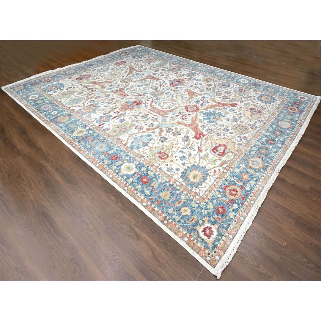 11'11" x 15'0" New Hand Knotted Ivory Wool Rectangle Oriental Rug - MOA10210222