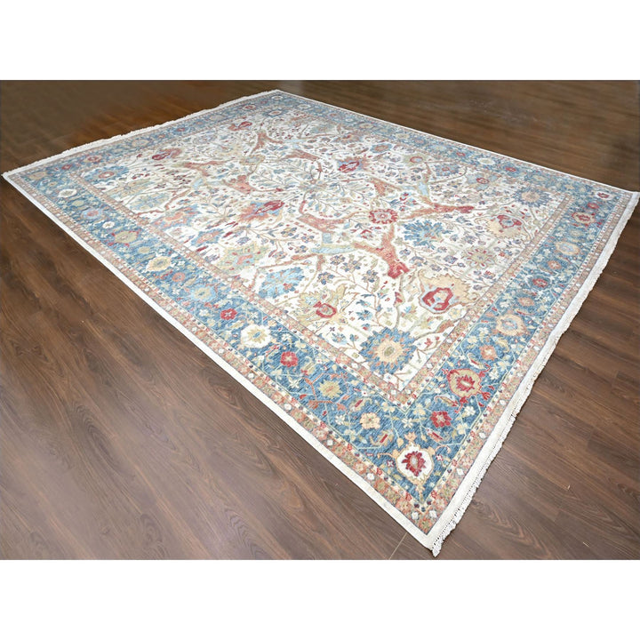 11'11" x 15'0" New Hand Knotted Ivory Wool Rectangle Oriental Rug - MOA10210222