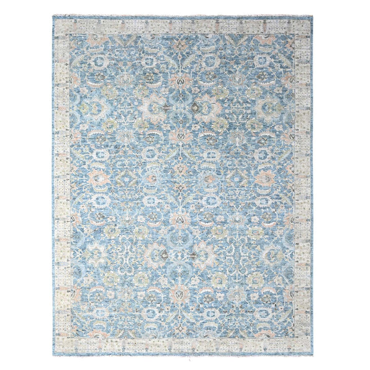 9'10" x 13'11" New Hand Knotted Blue Wool Rectangle Oriental Rug - MOA10210230
