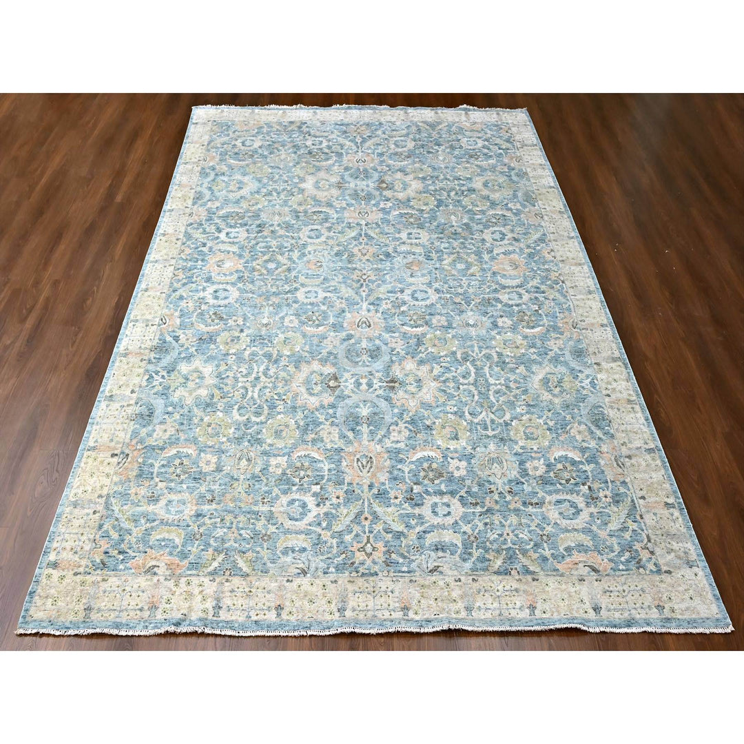 9'10" x 13'11" New Hand Knotted Blue Wool Rectangle Oriental Rug - MOA10210230