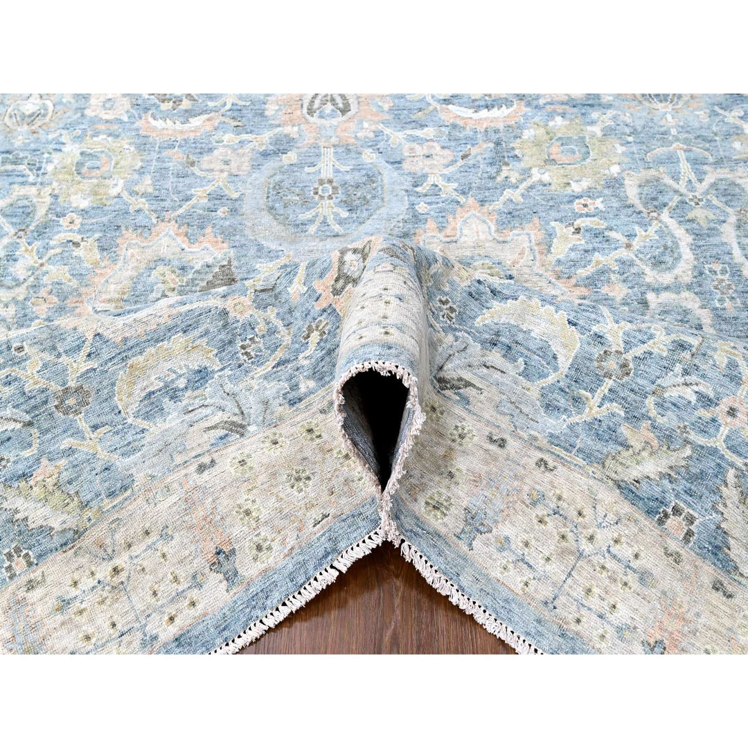 9'10" x 13'11" New Hand Knotted Blue Wool Rectangle Oriental Rug - MOA10210230