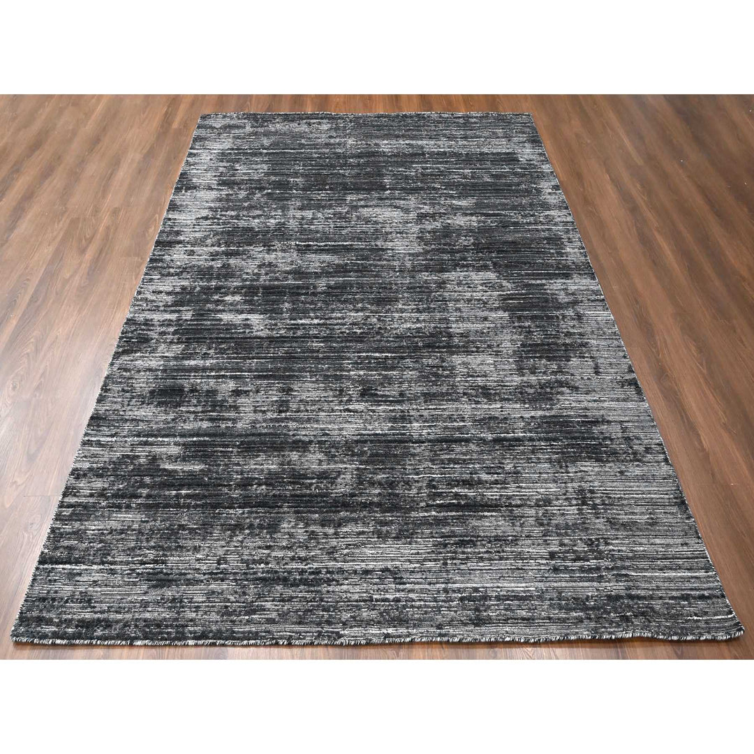 8'3" x 10'0" New Hand Loomed Black Wool & Silk Rectangle Oriental Rug - MOA10210268