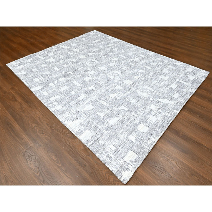 8'0" x 10'0" New Hand Loomed Ivory Wool & Silk Rectangle Oriental Rug - MOA10210280