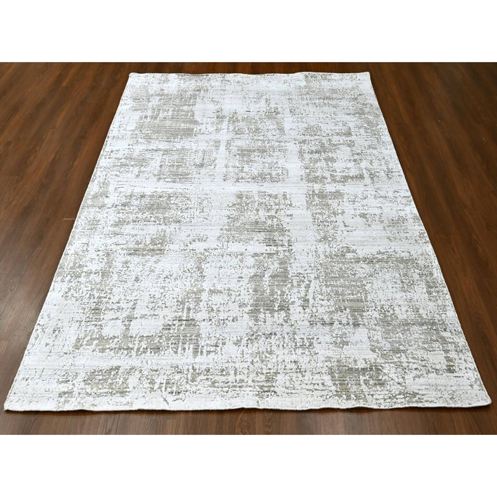 8'0" x 9'11" New Hand Loomed Ivory Wool & Silk Rectangle Oriental Rug - MOA10210281
