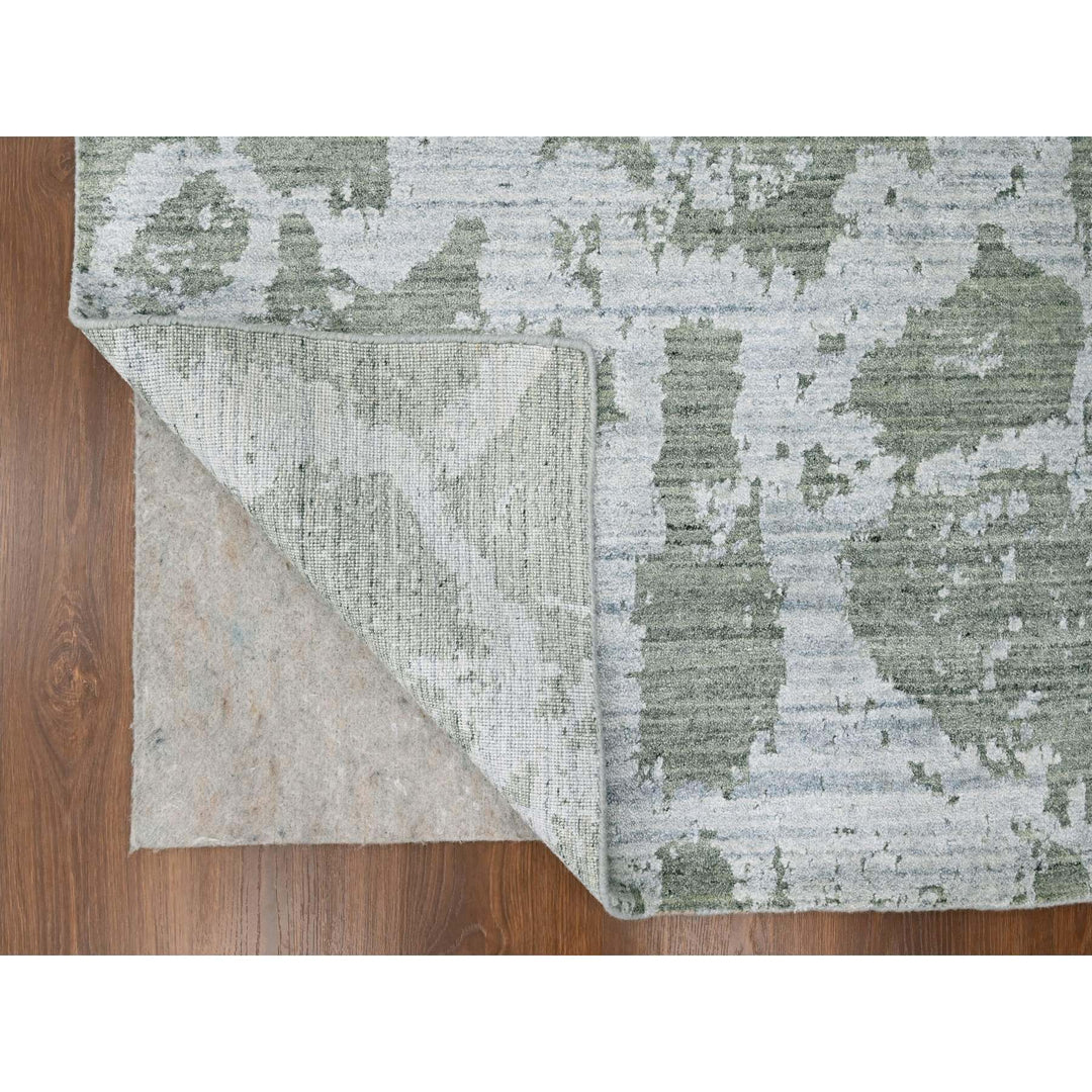 6'7" x 9'6" New Hand Loomed Green Wool & Silk Rectangle Oriental Rug - MOA10210282