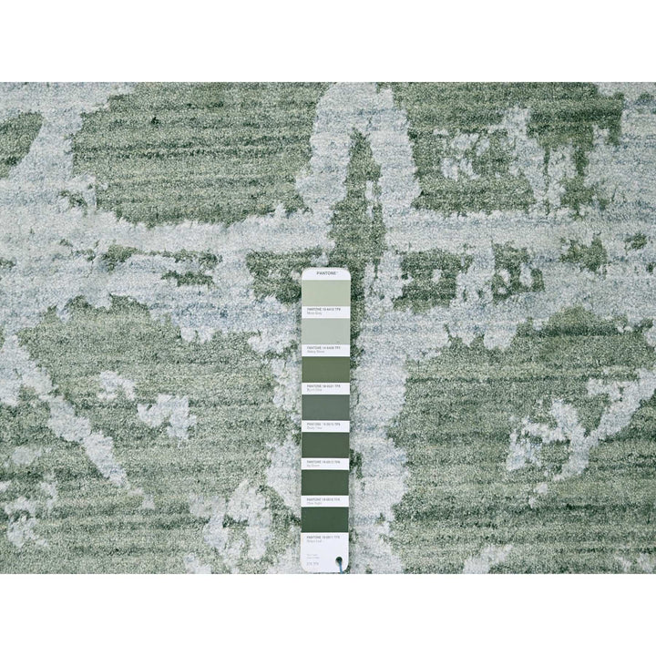 6'7" x 9'6" New Hand Loomed Green Wool & Silk Rectangle Oriental Rug - MOA10210282