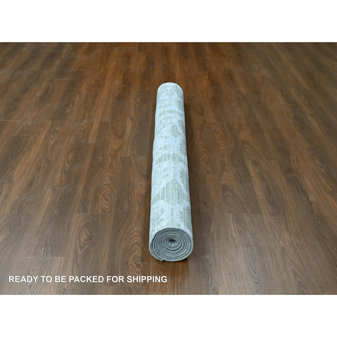 6'7" x 9'6" New Hand Loomed Green Wool & Silk Rectangle Oriental Rug - MOA10210282