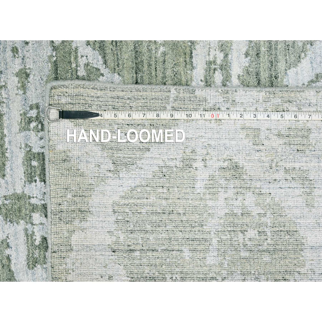 6'7" x 9'6" New Hand Loomed Green Wool & Silk Rectangle Oriental Rug - MOA10210282