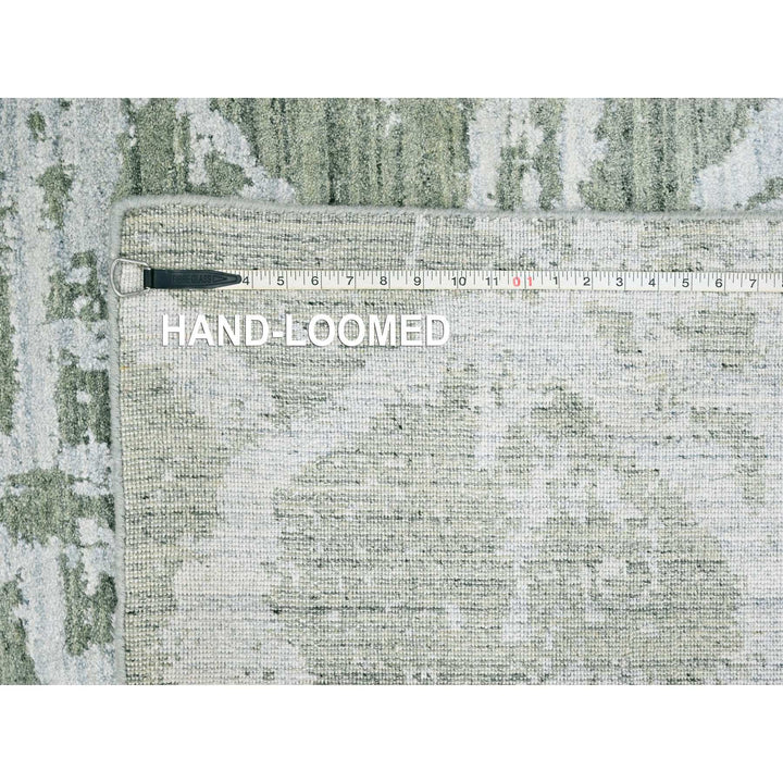 6'7" x 9'6" New Hand Loomed Green Wool & Silk Rectangle Oriental Rug - MOA10210282