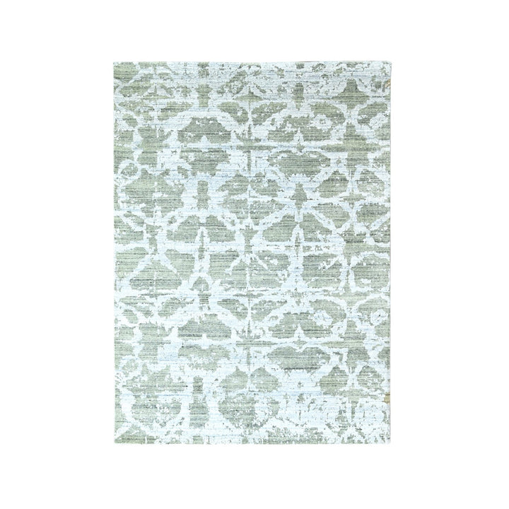 5'5" x 7'5" New Hand Loomed Green Wool & Silk Rectangle Oriental Rug - MOA10210283