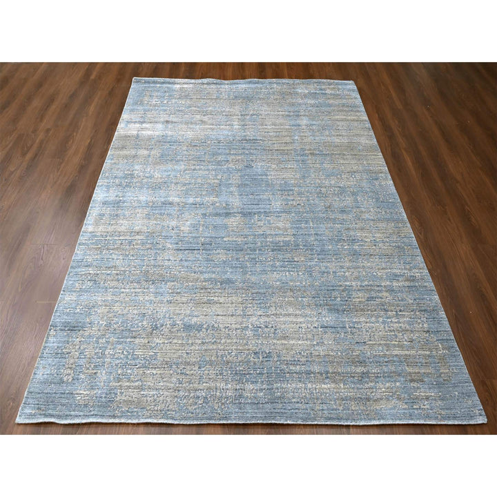 8'0" x 9'11" New Hand Loomed Grey Wool & Silk Rectangle Oriental Rug - MOA10210286