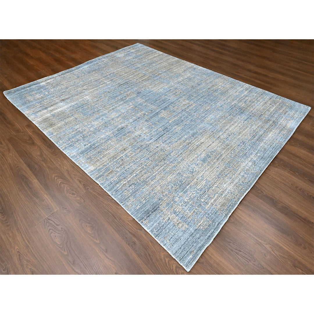 8'0" x 9'11" New Hand Loomed Grey Wool & Silk Rectangle Oriental Rug - MOA10210286