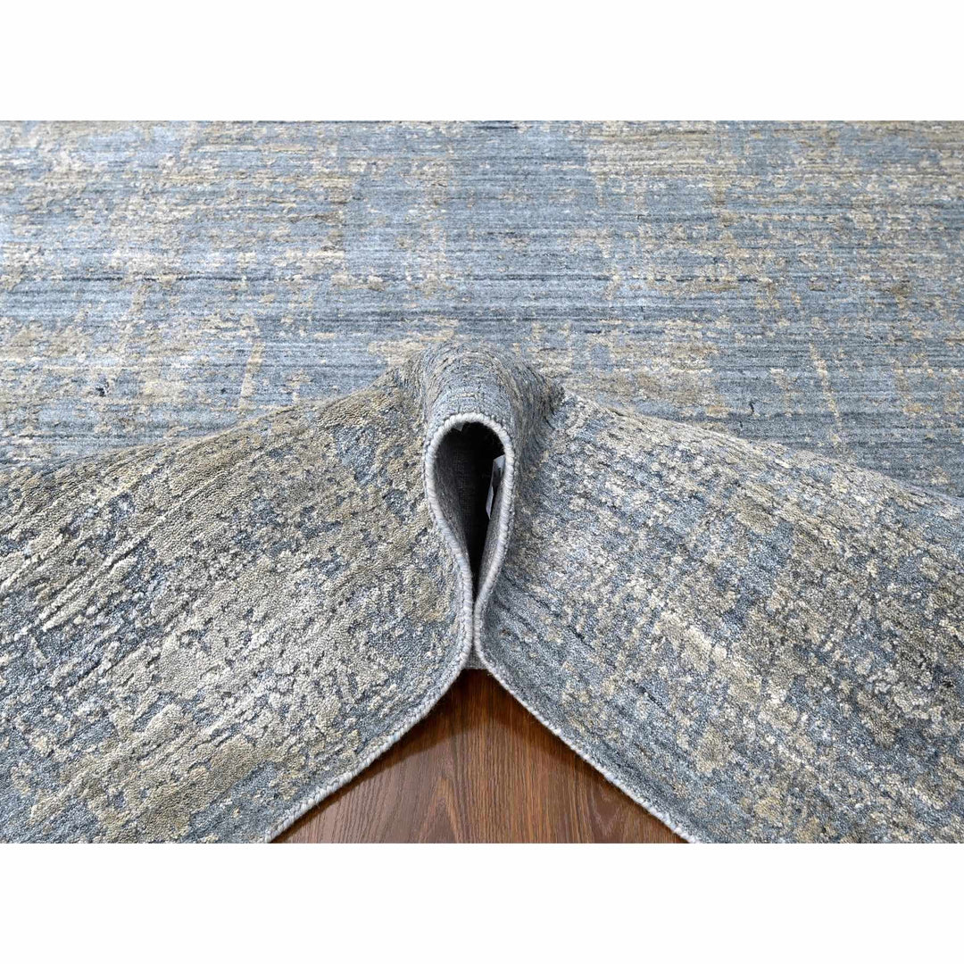 8'0" x 9'11" New Hand Loomed Grey Wool & Silk Rectangle Oriental Rug - MOA10210286