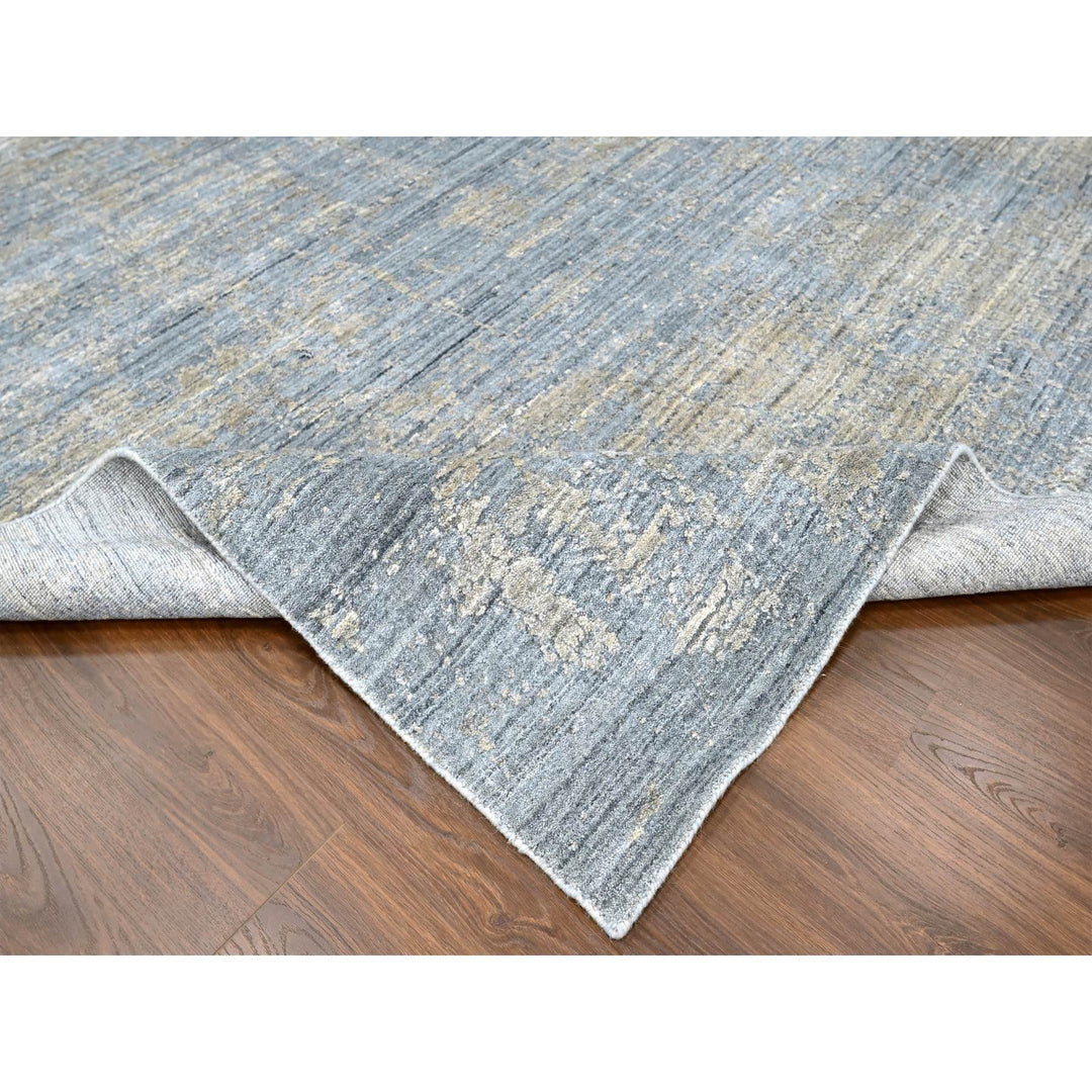 8'0" x 9'11" New Hand Loomed Grey Wool & Silk Rectangle Oriental Rug - MOA10210286