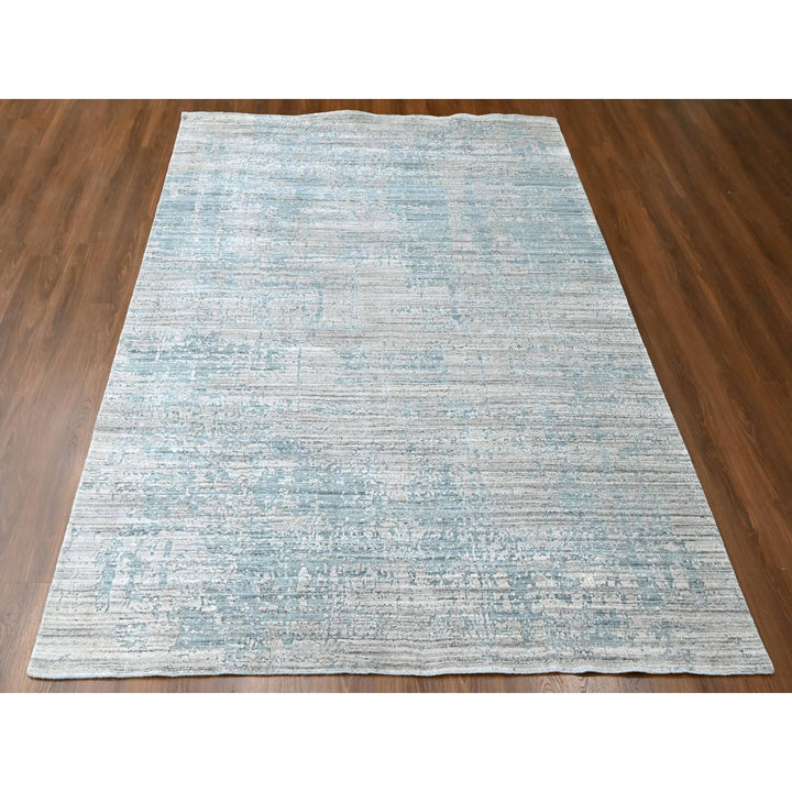 8'3" x 9'11" New Hand Loomed Grey Wool & Silk Rectangle Oriental Rug - MOA10210287