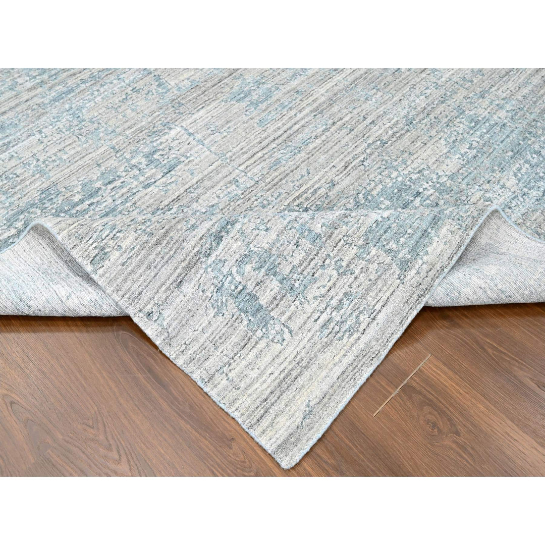 8'3" x 9'11" New Hand Loomed Grey Wool & Silk Rectangle Oriental Rug - MOA10210287