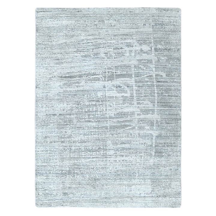 4'2" x 6'0" New Hand Loomed Grey Wool & Silk Rectangle Oriental Rug - MOA10210289