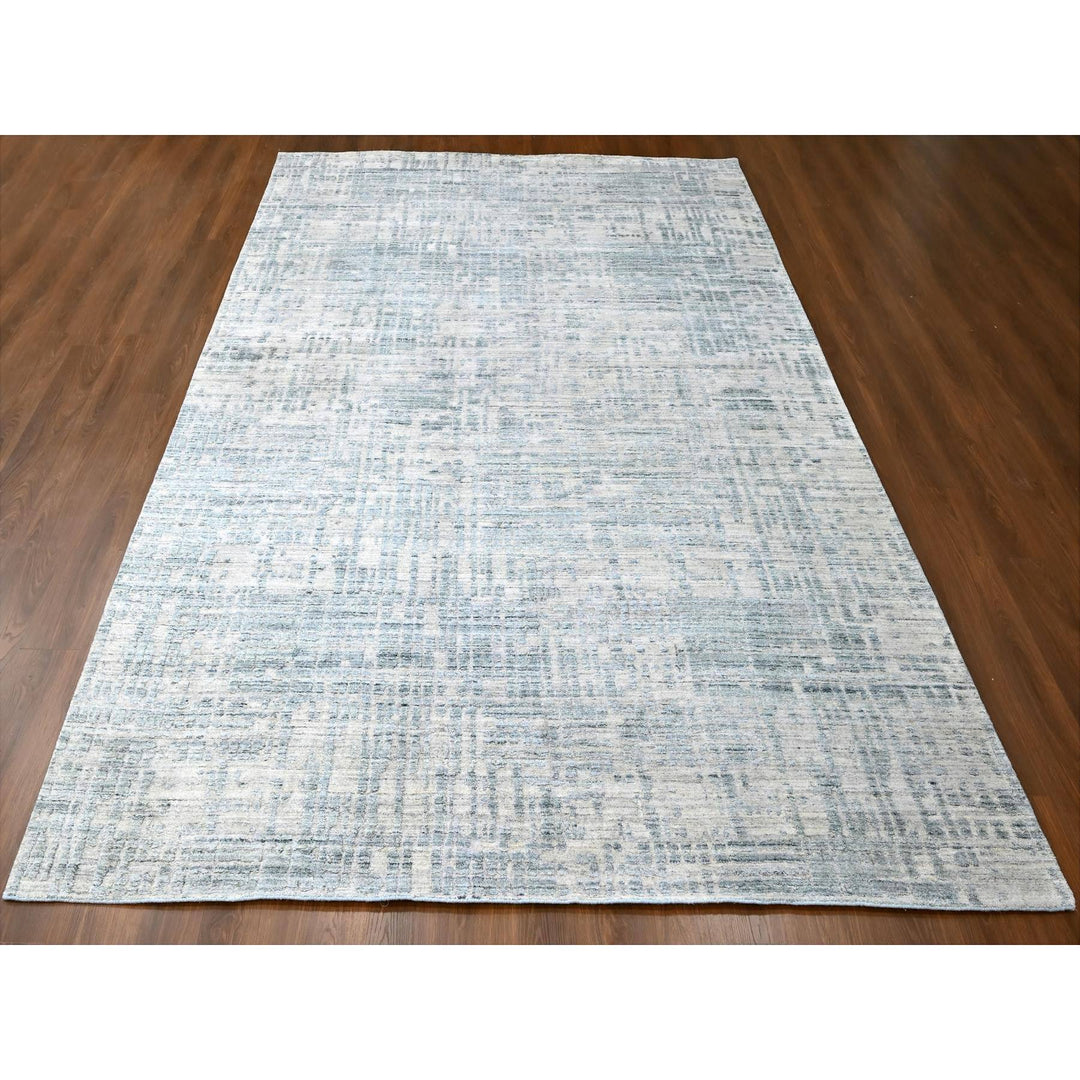 9'4" x 13'6" New Hand Loomed Grey Wool & Silk Rectangle Oriental Rug - MOA10210290