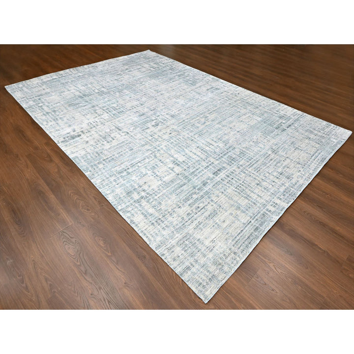 9'4" x 13'6" New Hand Loomed Grey Wool & Silk Rectangle Oriental Rug - MOA10210290