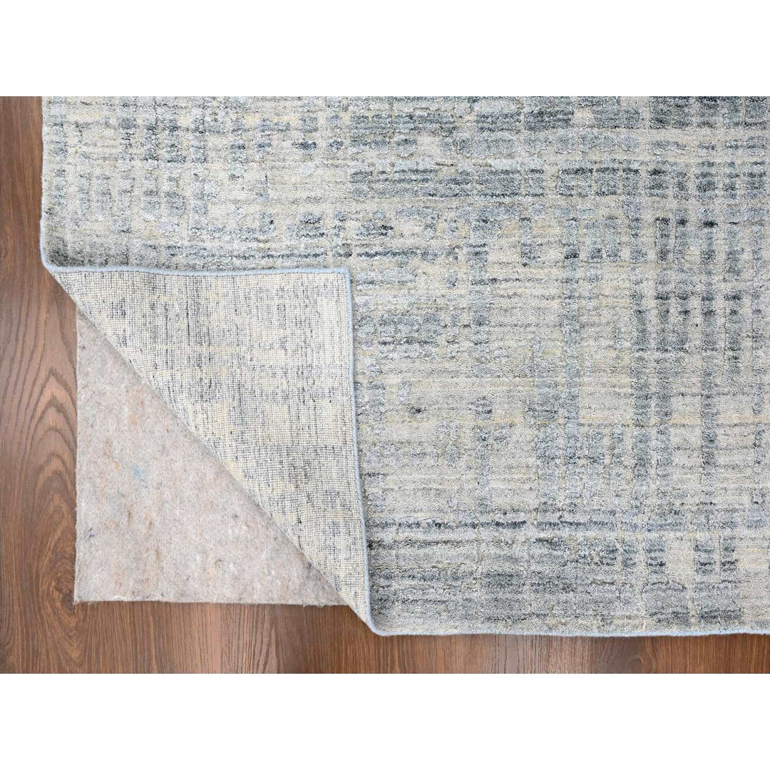 9'4" x 13'6" New Hand Loomed Grey Wool & Silk Rectangle Oriental Rug - MOA10210290