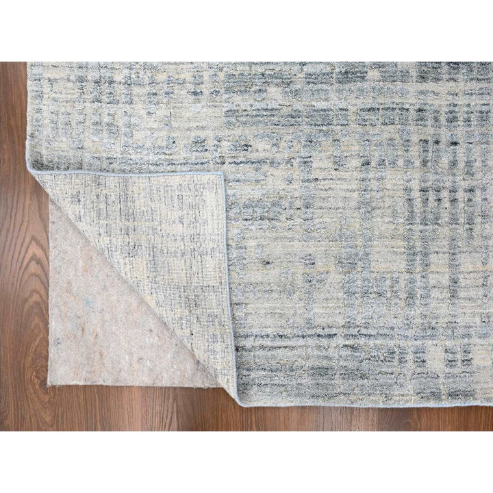 9'4" x 13'6" New Hand Loomed Grey Wool & Silk Rectangle Oriental Rug - MOA10210290