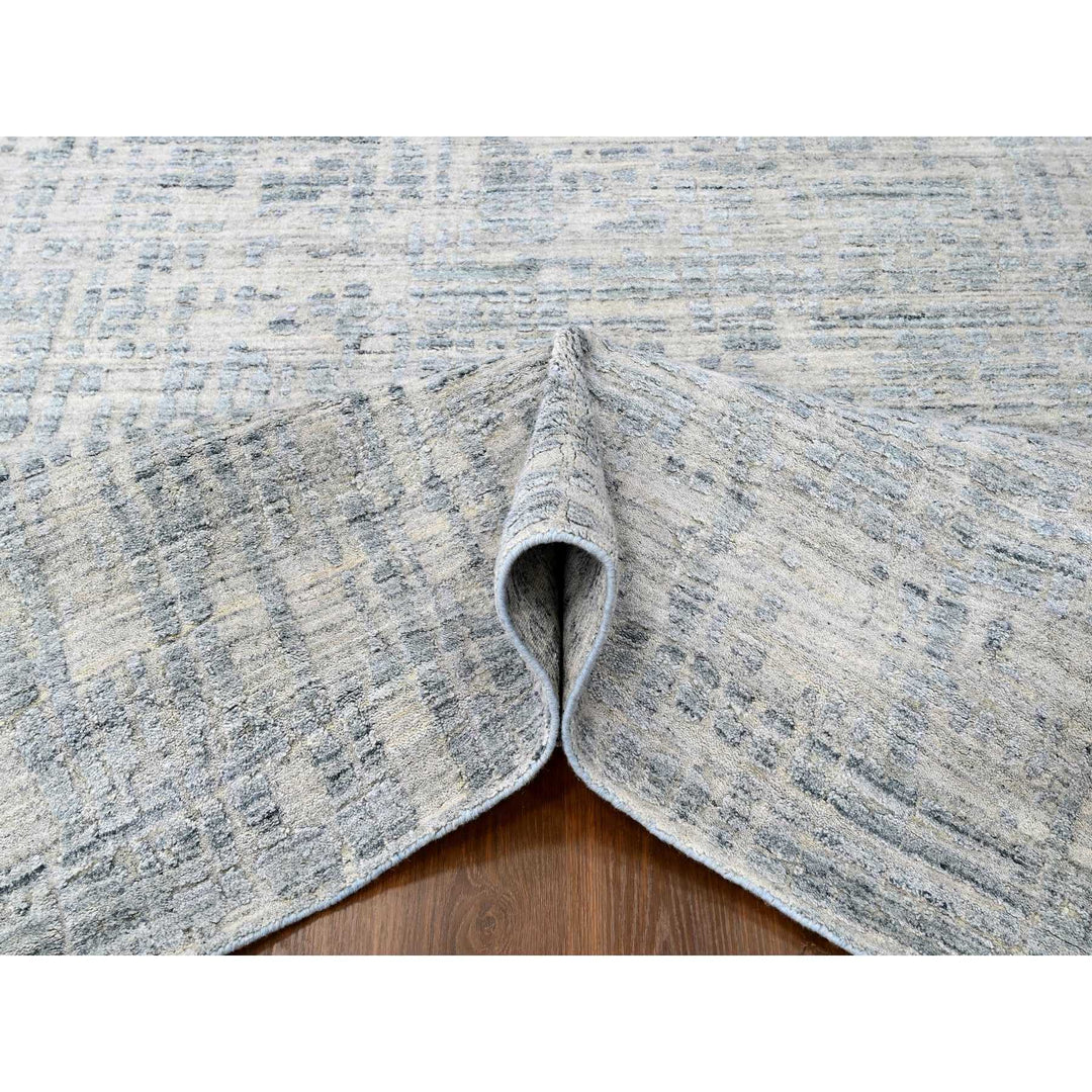 9'4" x 13'6" New Hand Loomed Grey Wool & Silk Rectangle Oriental Rug - MOA10210290