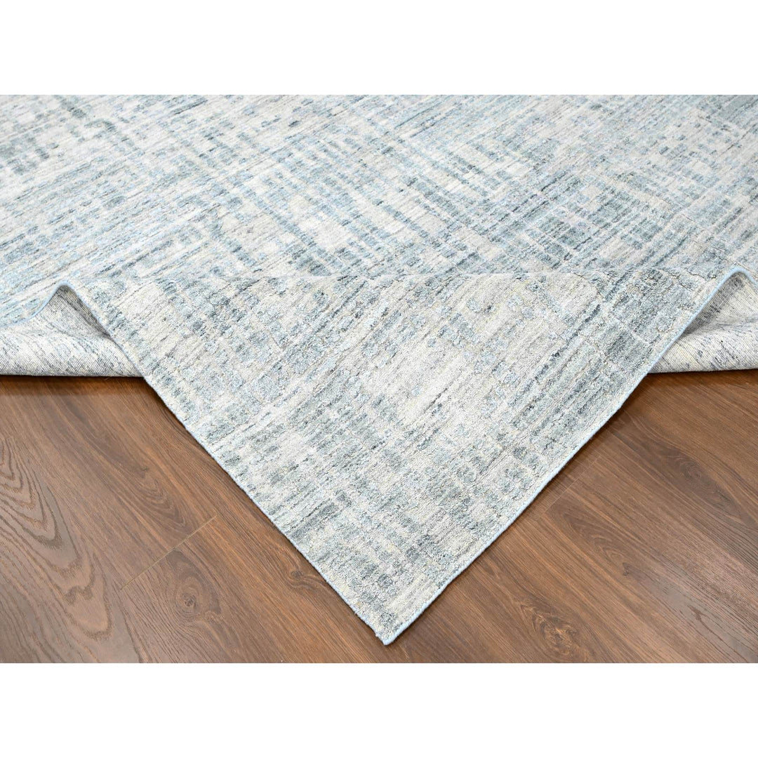 9'4" x 13'6" New Hand Loomed Grey Wool & Silk Rectangle Oriental Rug - MOA10210290