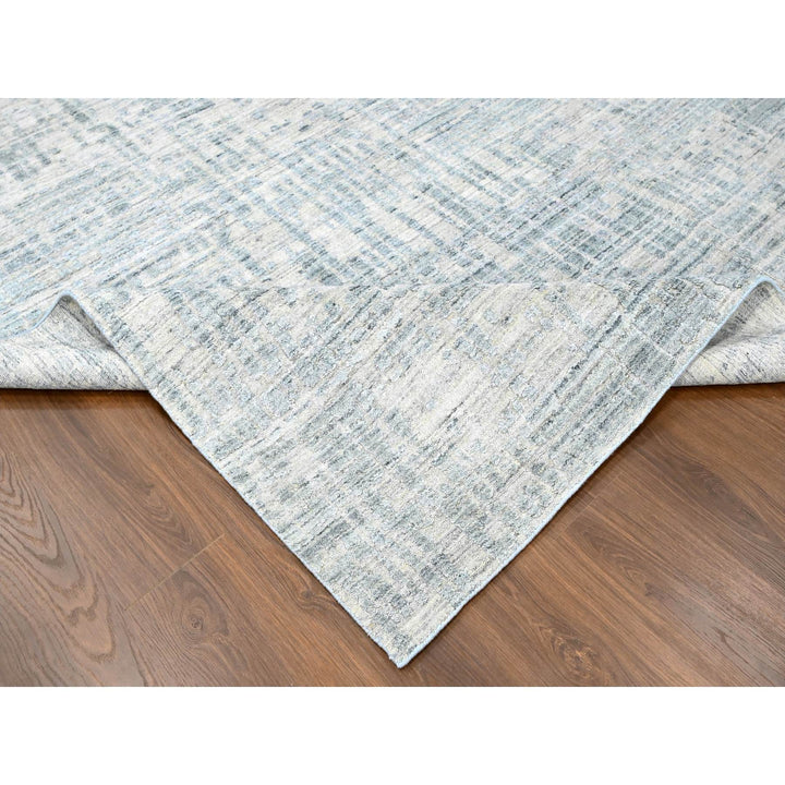 9'4" x 13'6" New Hand Loomed Grey Wool & Silk Rectangle Oriental Rug - MOA10210290