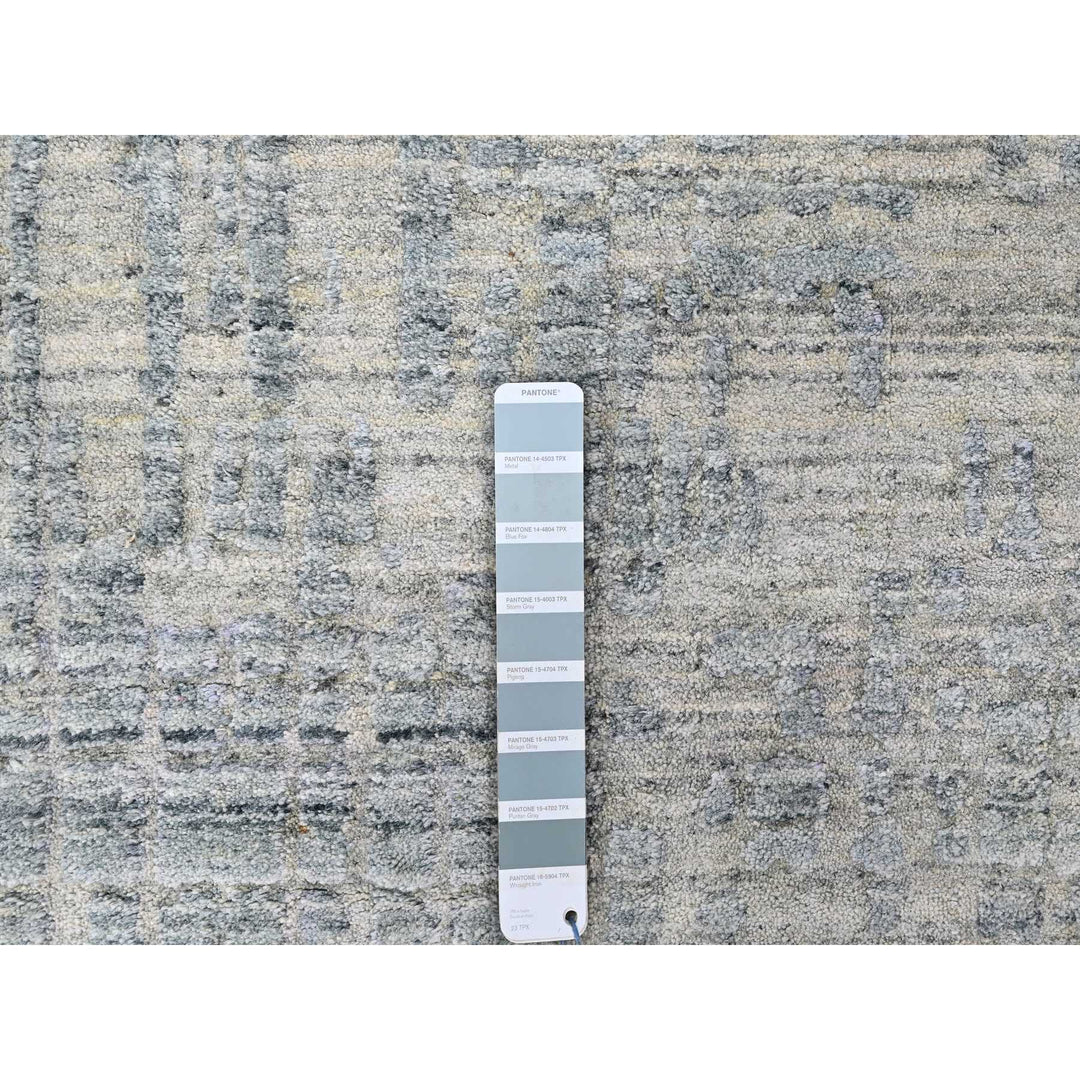 9'4" x 13'6" New Hand Loomed Grey Wool & Silk Rectangle Oriental Rug - MOA10210290