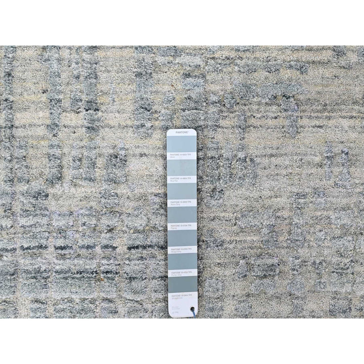 9'4" x 13'6" New Hand Loomed Grey Wool & Silk Rectangle Oriental Rug - MOA10210290