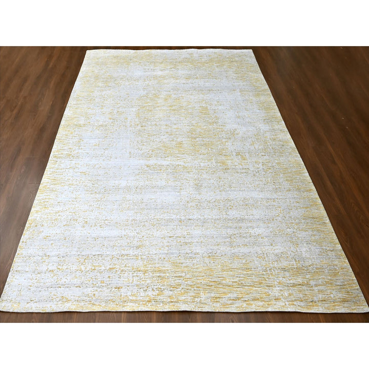 9'10" x 13'10" New Hand Loomed Yellow Wool & Silk Rectangle Oriental Rug - MOA10210291