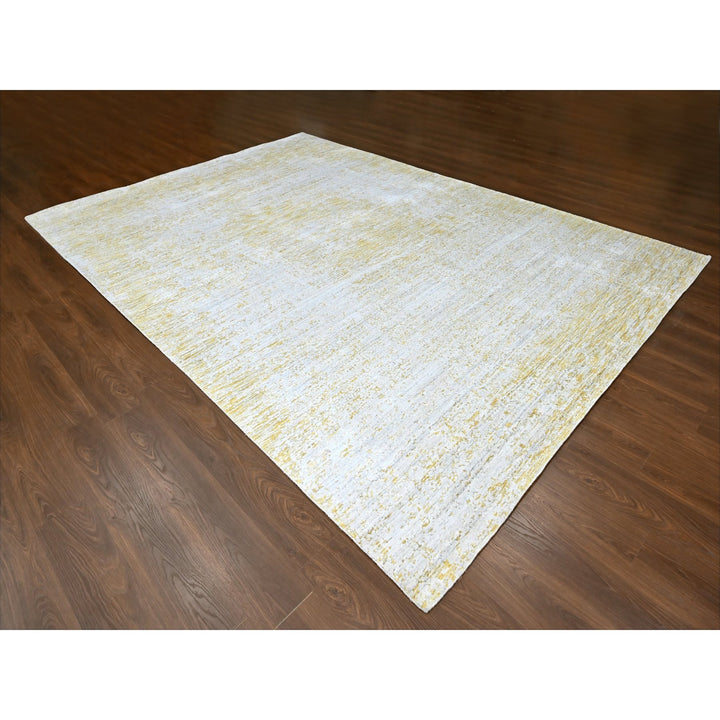 9'10" x 13'10" New Hand Loomed Yellow Wool & Silk Rectangle Oriental Rug - MOA10210291