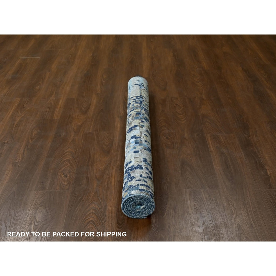 4'10" x 6'10" New Hand Knotted Blue Wool & Silk Rectangle Oriental Rug - MOA10210294