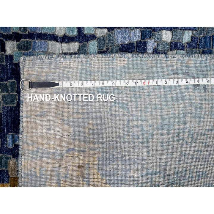 4'10" x 6'10" New Hand Knotted Blue Wool & Silk Rectangle Oriental Rug - MOA10210294